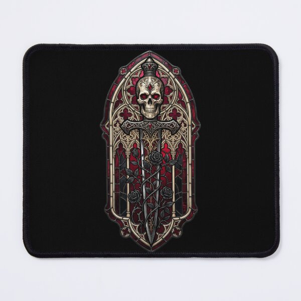Item preview, Crowned Skull with Swords and Roses — Crimson Stained Glass designed and sold by David Mateo ArtWorks.