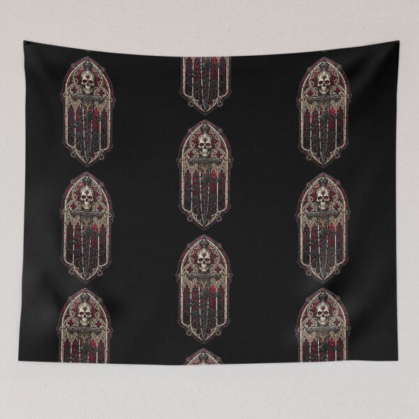 Item preview, Crowned Skull with Swords and Roses — Crimson Stained Glass designed and sold by David Mateo ArtWorks.