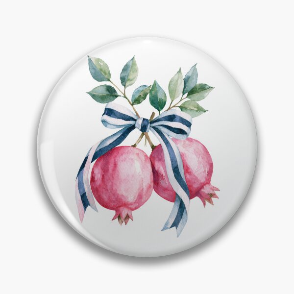 Item preview, Elegant Watercolor Pomegranate with Blue Striped Ribbon designed and sold by Ramona-Gliga.
