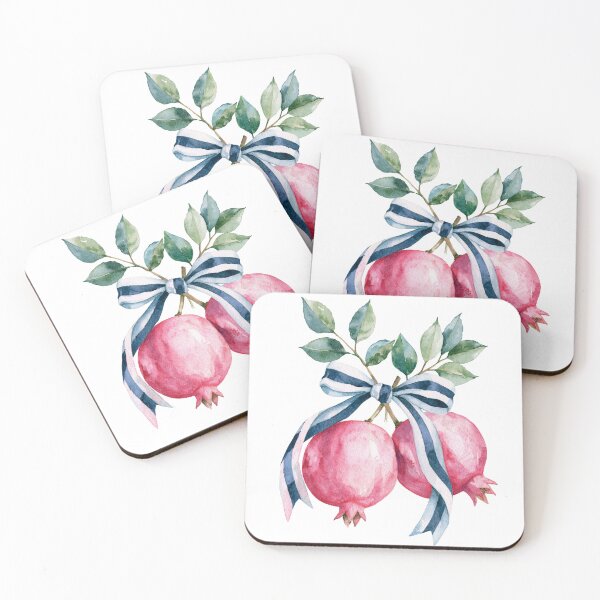 Item preview, Elegant Watercolor Pomegranate with Blue Striped Ribbon designed and sold by Ramona-Gliga.