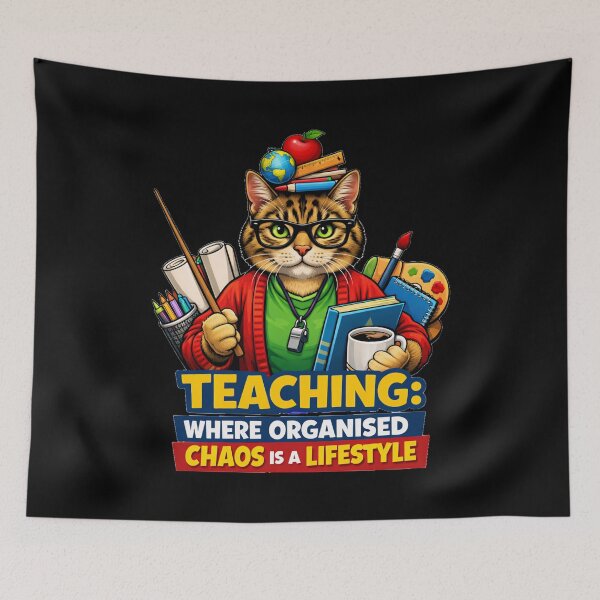 Item preview, Funny Teacher Cat Teaching Where Organised Chaos Is A Lifestyle Retro Pop Art designed and sold by DeliaDesignsCo.