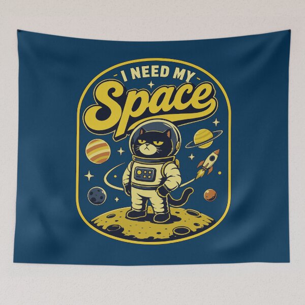 Item preview, I Need My Space Grumpy Astronaut Cat Floating Through the Galaxy with Retro Vintage Cosmic Adventure Artwork designed and sold by Huddy-clothes.