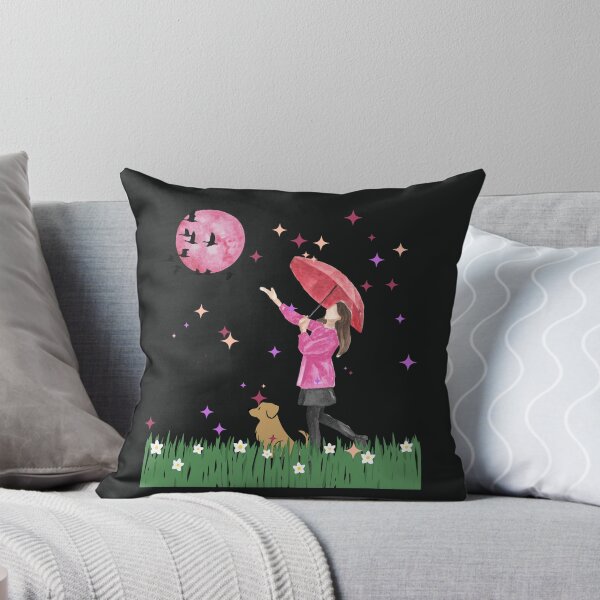 Item preview, Magical Night Walk - Girl with Umbrella and Dog Watercolor designed and sold by SeJaa.
