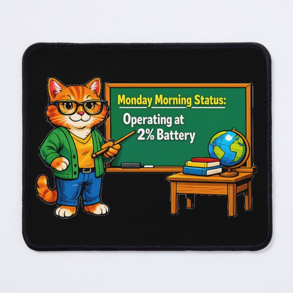Item preview, Funny Monday Morning Cat Teacher Operating At 2 Percent Battery designed and sold by DeliaDesignsCo.