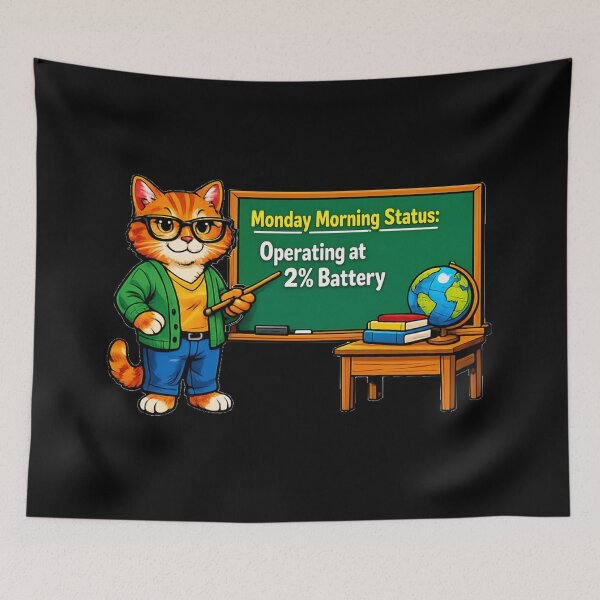Item preview, Funny Monday Morning Cat Teacher Operating At 2 Percent Battery designed and sold by DeliaDesignsCo.