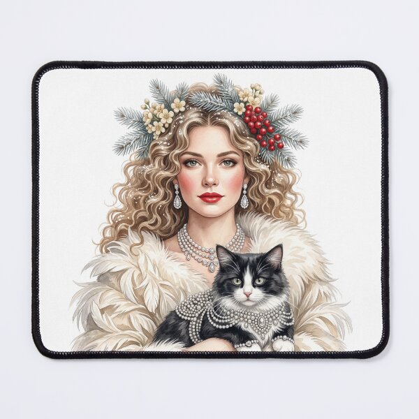 Item preview, Beautiful Winter Queen With Black Tuxedo Cat designed and sold by KLSRAJ.