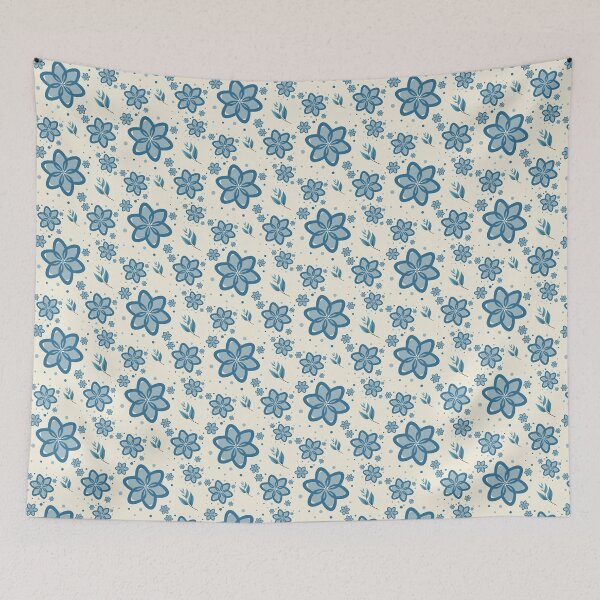 Item preview, Soft Blue Floral Bloom Pattern on Cream designed and sold by SeJaa.