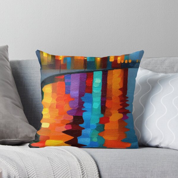 Item preview, Vibrant Night Cityscape Water Reflection Impasto Art designed and sold by colorful-white.