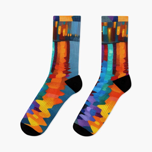 Item preview, Vibrant Night Cityscape Water Reflection Impasto Art designed and sold by colorful-white.