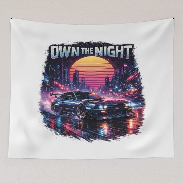 Item preview, OWN THE NIGHT Retro Midnight Street Racer | Neon Synthwave JDM Car T-Shirt Design designed and sold by Graphic Therapist.