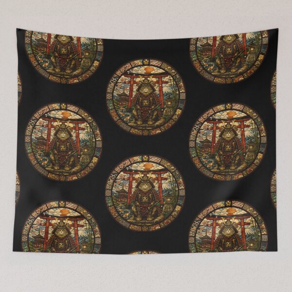 Item preview, Japan Medieval Stained Glass Black Cat | Japanese Cat Art designed and sold by Genius Geek.