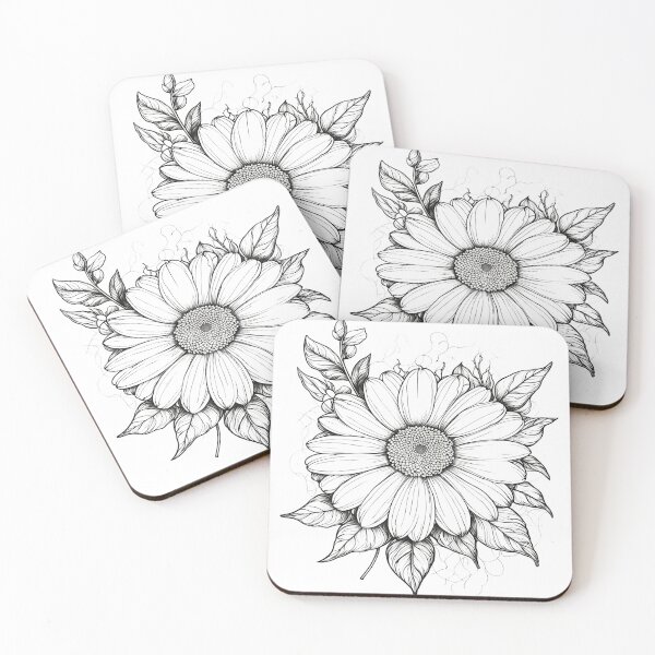 Item preview, Intricate Daisy Floral Line Art – Elegant Black and White Botanical Illustration designed and sold by Artisan Finds Online.