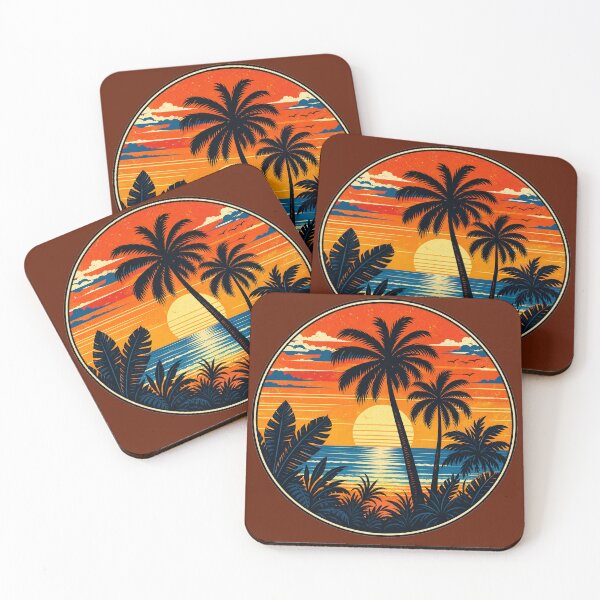Item preview, Tropical Sunset Paradise – Retro Vintage Palm Trees Beach Illustration designed and sold by puzzell.