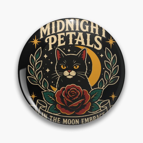 Item preview, Midnight Petals Black Cat Beneath the Moon with Gothic Rose and Vintage Celestial Botanical Artwork designed and sold by Huddy-clothes.