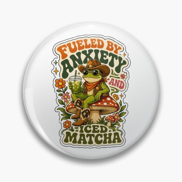 Item preview, Fueled by anxiety and iced matcha Cute Frog Cowboy Retro designed and sold by BeardWave.