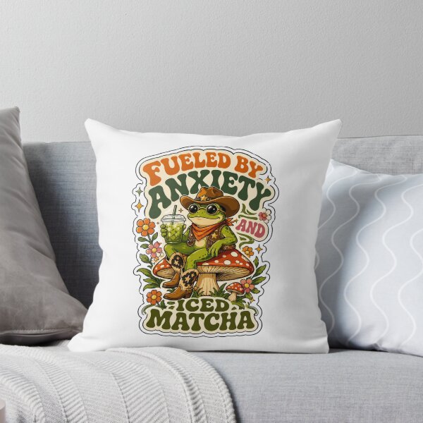 Item preview, Fueled by anxiety and iced matcha Cute Frog Cowboy Retro designed and sold by BeardWave.