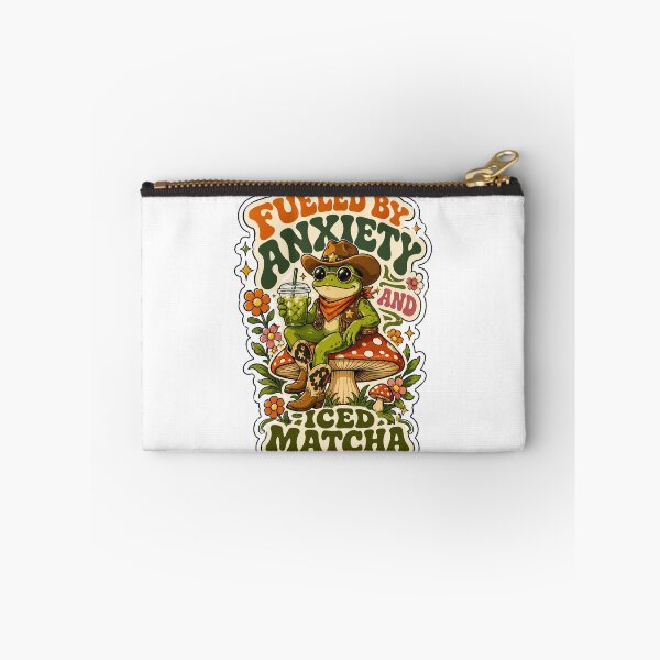 Item preview, Fueled by anxiety and iced matcha Cute Frog Cowboy Retro designed and sold by BeardWave.