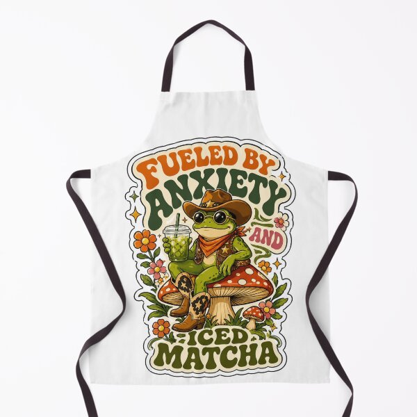 Item preview, Fueled by anxiety and iced matcha Cute Frog Cowboy Retro designed and sold by BeardWave.