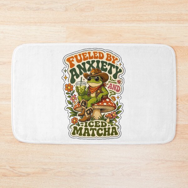 Item preview, Fueled by anxiety and iced matcha Cute Frog Cowboy Retro designed and sold by BeardWave.