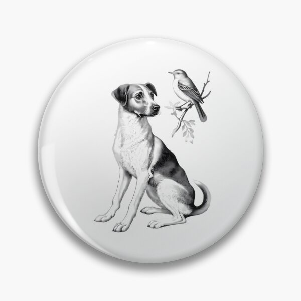 Item preview, Dog Sitting Watching Bird On Branch designed and sold by Linework Studio.