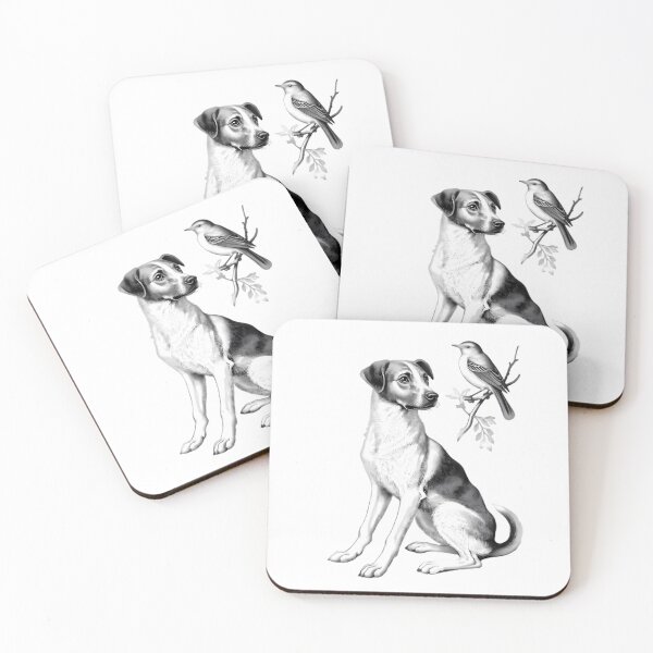 Item preview, Dog Sitting Watching Bird On Branch designed and sold by Linework Studio.