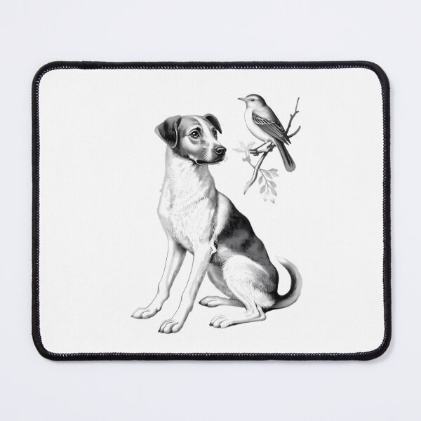 Item preview, Dog Sitting Watching Bird On Branch designed and sold by Linework Studio.