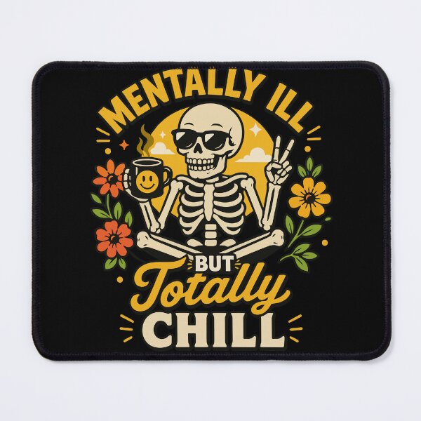 Item preview, Mentally Ill but Totally Chill Funny Skeleton Coffee Quote with Retro Floral Vibes designed and sold by Huddy-clothes.