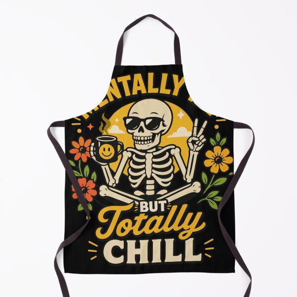 Item preview, Mentally Ill but Totally Chill Funny Skeleton Coffee Quote with Retro Floral Vibes designed and sold by Huddy-clothes.
