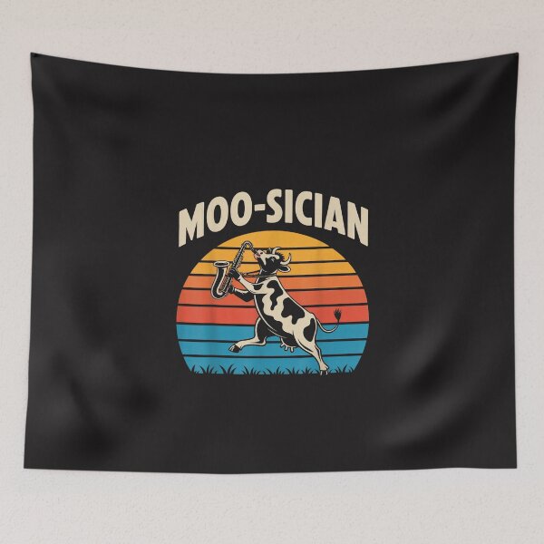 Item preview, Moo-Sician Funny Cow Playing Saxophone Retro Sunset Music Lover Design designed and sold by kiralynstration.