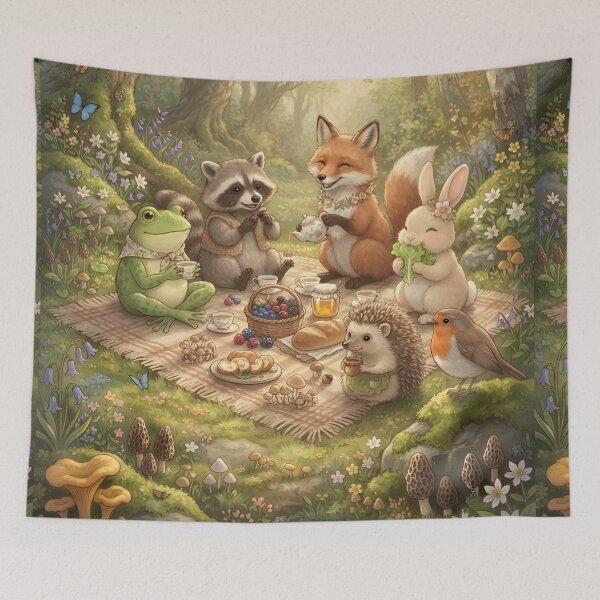 Item preview, Forest Friends Picnic Whimsical Woodland Animal Illustration | Cute Nature Art designed and sold by ZyxDes.