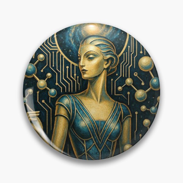 Item preview, ArtDeco Cosmic Mind – Golden Techno‑Spirals & Blue Fusion Intelligence designed and sold by FotoworldEdel.