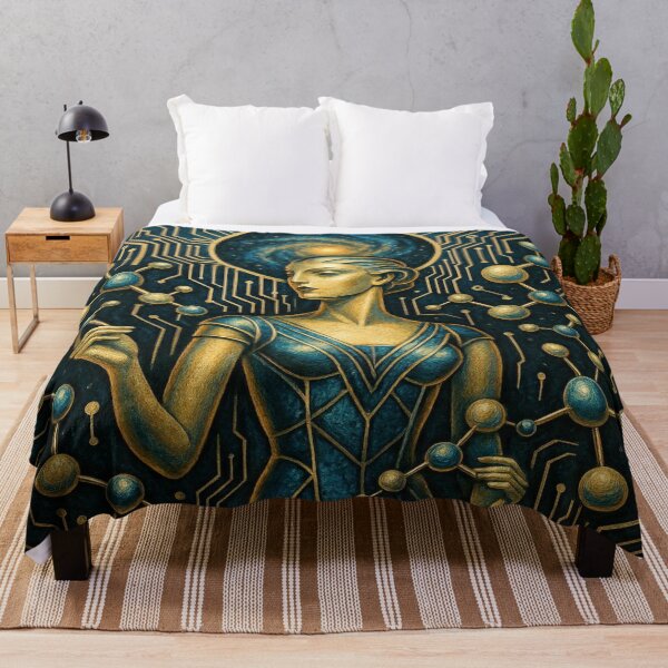 Item preview, ArtDeco Cosmic Mind – Golden Techno‑Spirals & Blue Fusion Intelligence designed and sold by FotoworldEdel.