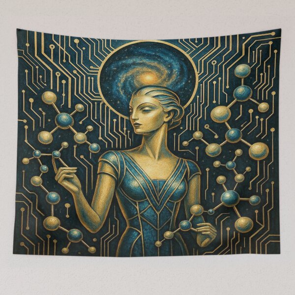 Item preview, ArtDeco Cosmic Mind – Golden Techno‑Spirals & Blue Fusion Intelligence designed and sold by FotoworldEdel.