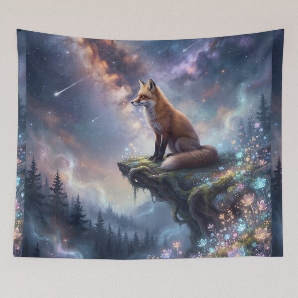 Item preview, Celestial Fox Night Sky Fantasy Wildlife Illustration | Cosmic Spirit Animal Art designed and sold by ZyxDes.