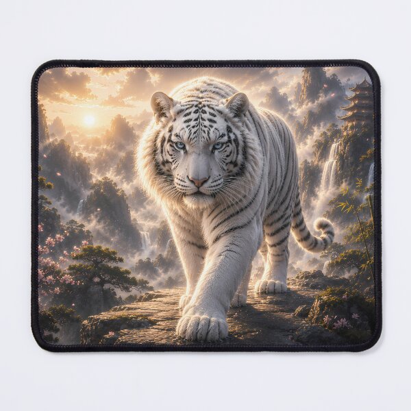 Item preview, Majestic White Tiger in Moonlit Forest | Fantasy Wildlife Art | Digital Painting designed and sold by ManJiangHong.