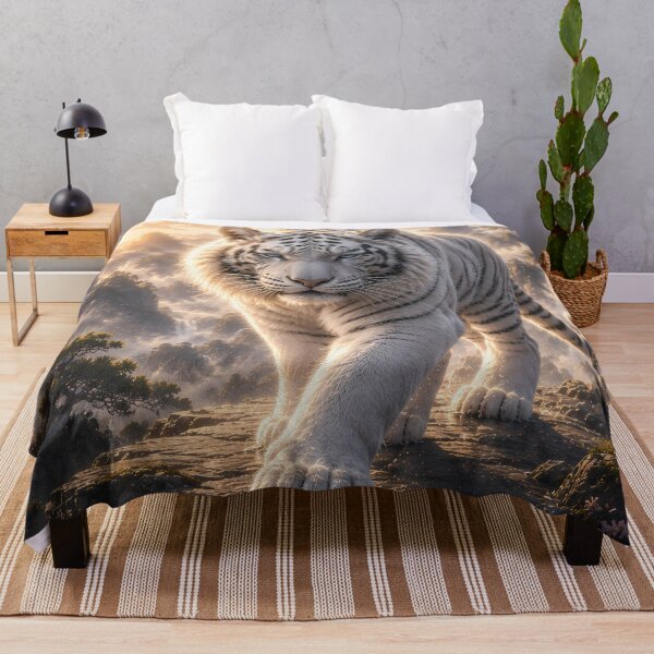Item preview, Majestic White Tiger in Moonlit Forest | Fantasy Wildlife Art | Digital Painting designed and sold by ManJiangHong.