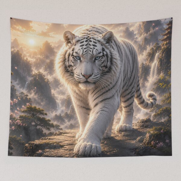 Item preview, Majestic White Tiger in Moonlit Forest | Fantasy Wildlife Art | Digital Painting designed and sold by ManJiangHong.