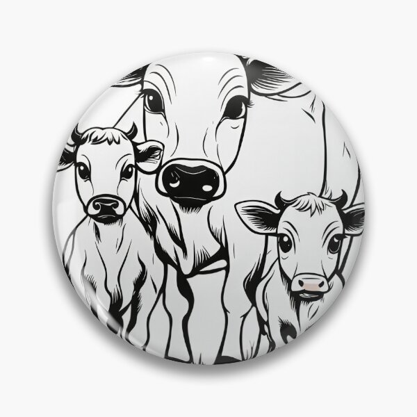 Item preview, Loving Mother Cow with Twin Calves – Charming Black and White Farm Animal Illustration designed and sold by Artisan Finds Online.