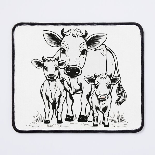 Item preview, Loving Mother Cow with Twin Calves – Charming Black and White Farm Animal Illustration designed and sold by Artisan Finds Online.