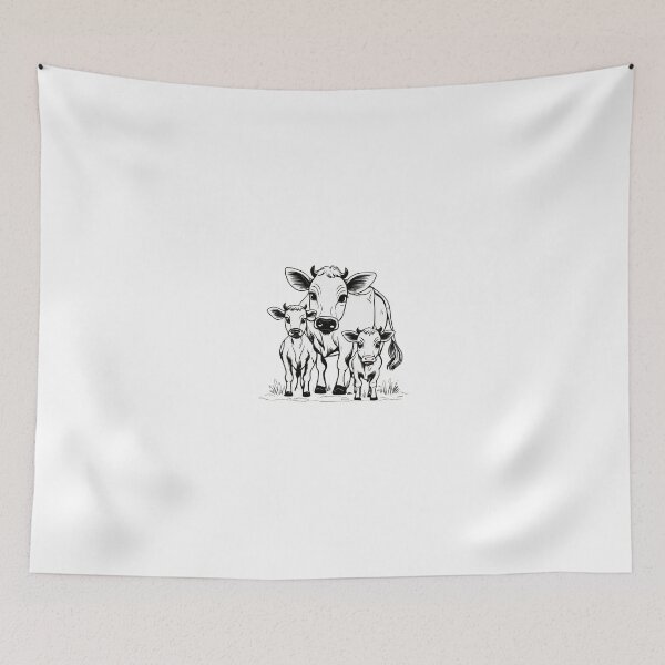 Item preview, Loving Mother Cow with Twin Calves – Charming Black and White Farm Animal Illustration designed and sold by Artisan Finds Online.