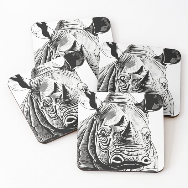 Item preview, Powerful Rhinoceros Portrait – Intricate Black and White Woodcut Wildlife Illustration designed and sold by Artisan Finds Online.