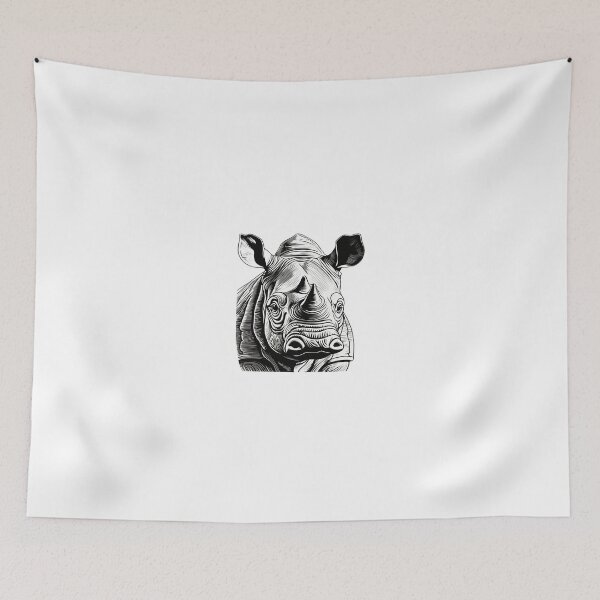 Item preview, Powerful Rhinoceros Portrait – Intricate Black and White Woodcut Wildlife Illustration designed and sold by Artisan Finds Online.