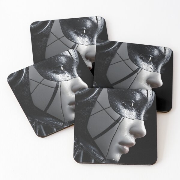 Item preview, Black and White Android Mask Close-Up Futuristic Portrait designed and sold by cyberartmaker.