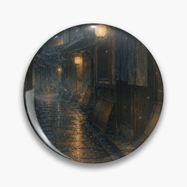 Item preview, Japanese Kyoto Rain Poster – Lantern-Lit Alley Ukiyo-e Wall Art designed and sold by Yugen Veilshadow.