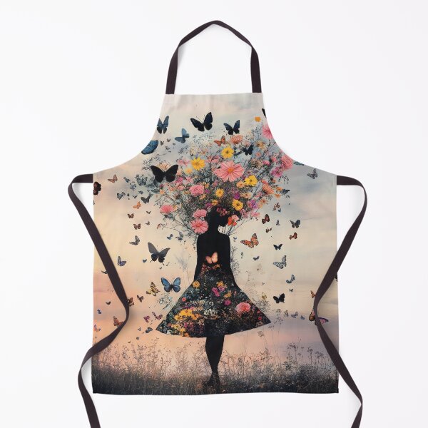 Item preview, Silhouette of a young beautiful girl created from flowers and butterflies walking on the landscape during sunset. designed and sold by Soft Oddity.