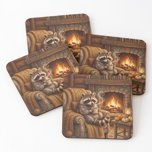 Item preview, Cozy Coffee Raccoon – Cottagecore Woodland Animal Wall Art designed and sold by ZyxDes.