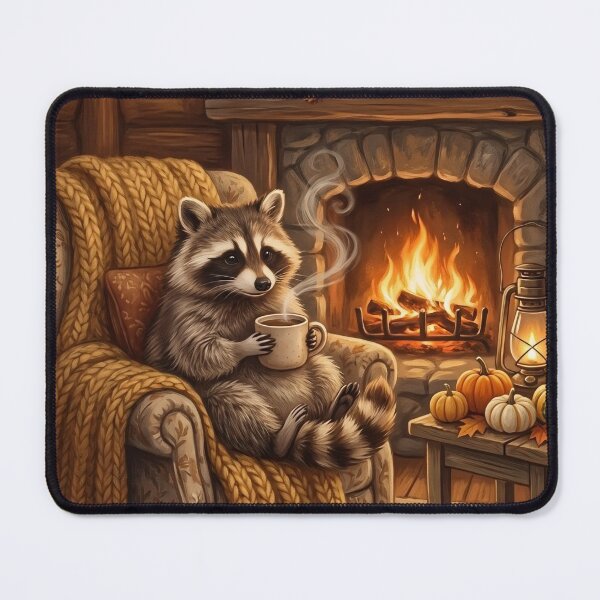 Item preview, Cozy Coffee Raccoon – Cottagecore Woodland Animal Wall Art designed and sold by ZyxDes.