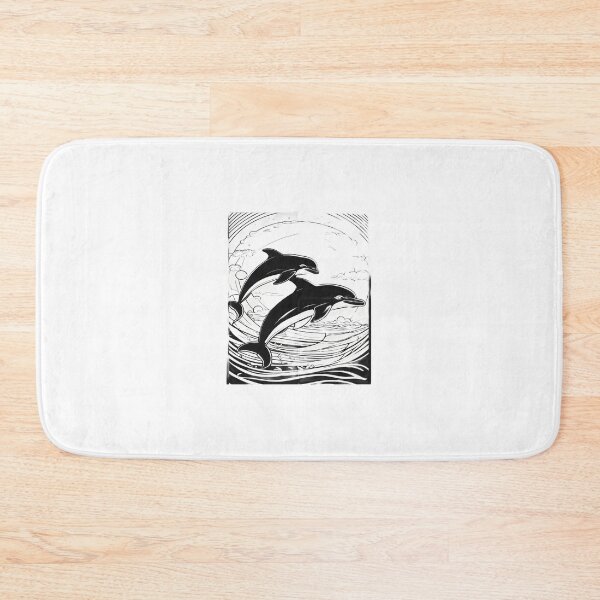 Item preview, Playful Dolphins in Ocean Waves – Elegant Black and White Marine Life Illustration designed and sold by Artisan Finds Online.