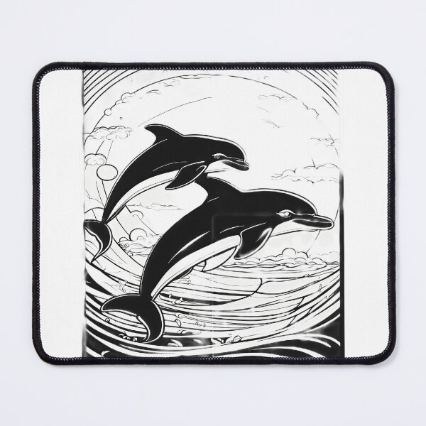 Item preview, Playful Dolphins in Ocean Waves – Elegant Black and White Marine Life Illustration designed and sold by Artisan Finds Online.