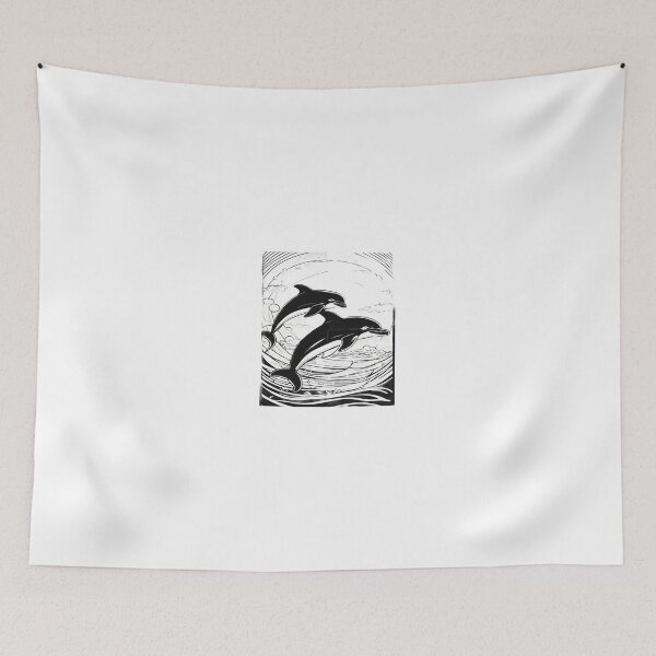 Item preview, Playful Dolphins in Ocean Waves – Elegant Black and White Marine Life Illustration designed and sold by Artisan Finds Online.